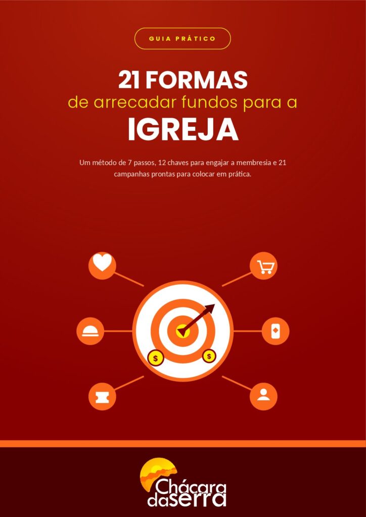 Capa do e-book 21 formas de arrecadar fundos para a igreja, da Chácara da Serra