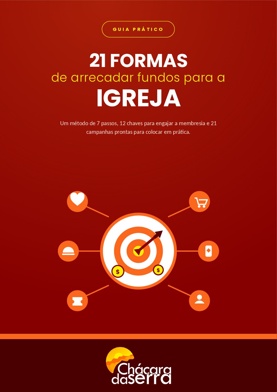 Capa do e-book 21 formas de arrecadar fundos para a igreja, da Chácara da Serra